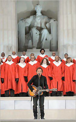Bruce Springsteen sings 'The Rising' under Lincoln's watchful gaze (Mark Ralson/AFP/Getty)