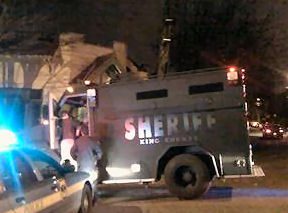 King County Bearcat tank at scene of Leschi standoff (@jseattle via Central District News)