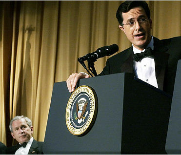 Steven Colbert and unhappy George Bush