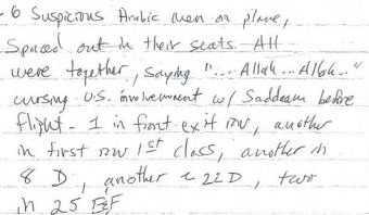 passenger note about suspected imams on air flight